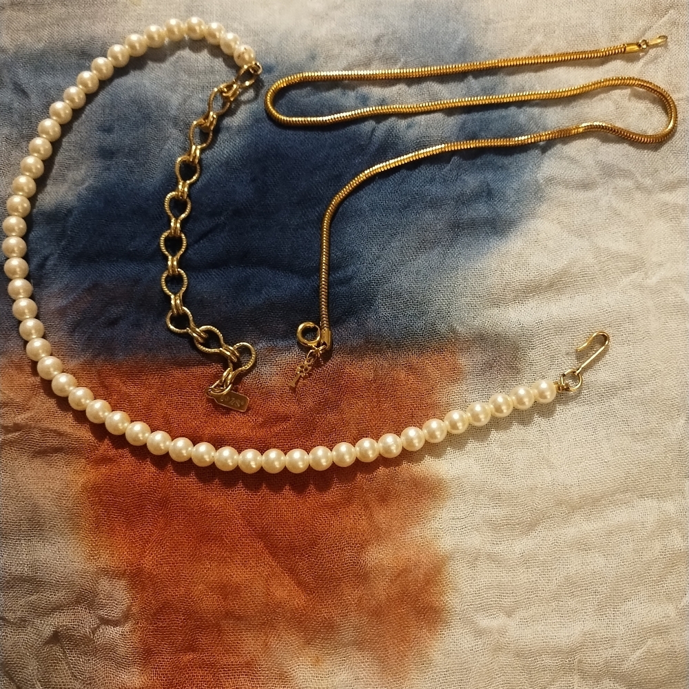 🇺🇸 Clearance Trifari Gold Tone Snake Chain And 1928 Brand Pearl & Chain Choker